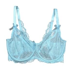 Adore Me Blue Lace Bow Full Coverage Bra Size 32G